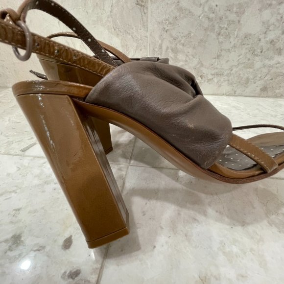 MOSCHINO {38.5} Shoe Sling Back Block Heel Sandal Brown - Picture 4 of 6
